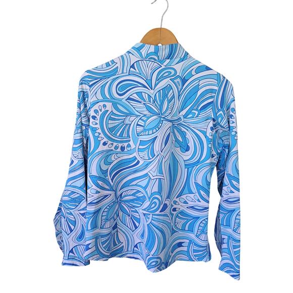 IBKUL IICKULS Turquoise Blue Swirl Long Sleeve Zip Mock SPF 50 Medium - Picture 6 of 7